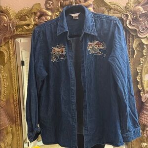 Vintage Holiday themed Embroidered Denim Shirt